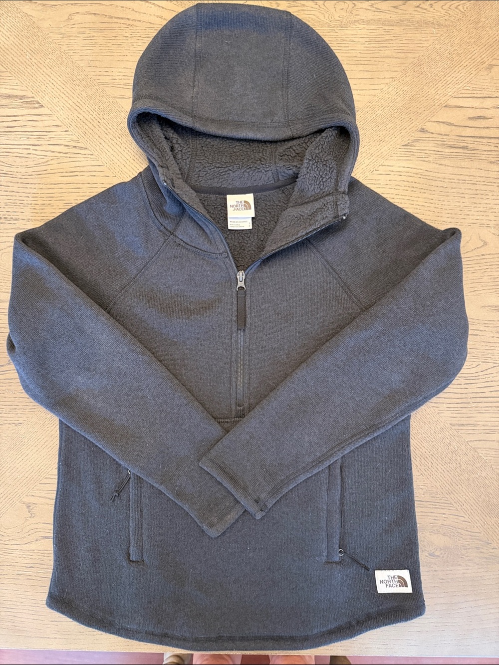 The North Face Charcoal Gray Hooded Half-Zip Fleece